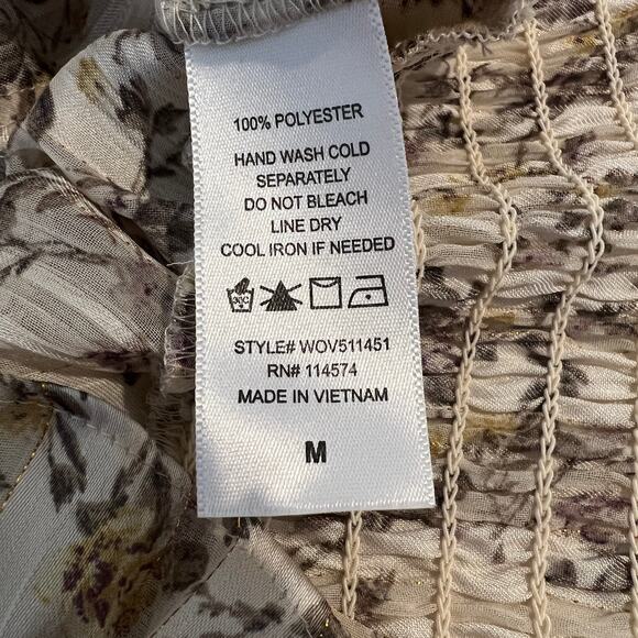 Pleione Floral Blouse Women's Size Medium Sheer Flutter Sleeve Romantic Feminine - Picture 5 of 7